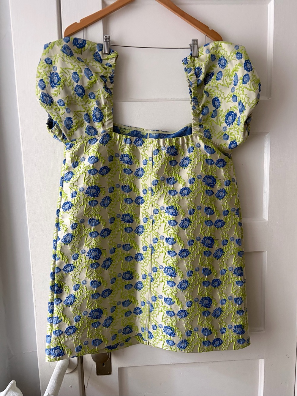 Ganni Blue Floral Puff-Sleeve dress